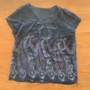Banana Republic --PetiteGray Paisley Print Blouse